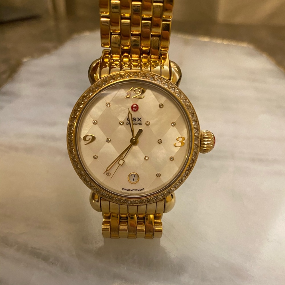 Michele- gold tone Diamond CSX watch